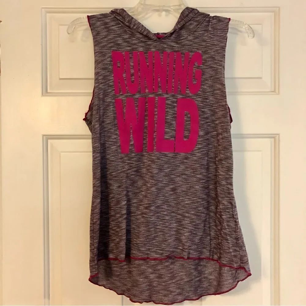 #EVCR Running Wild Hooded Sleeveless Top with Purple and White Stripes size M